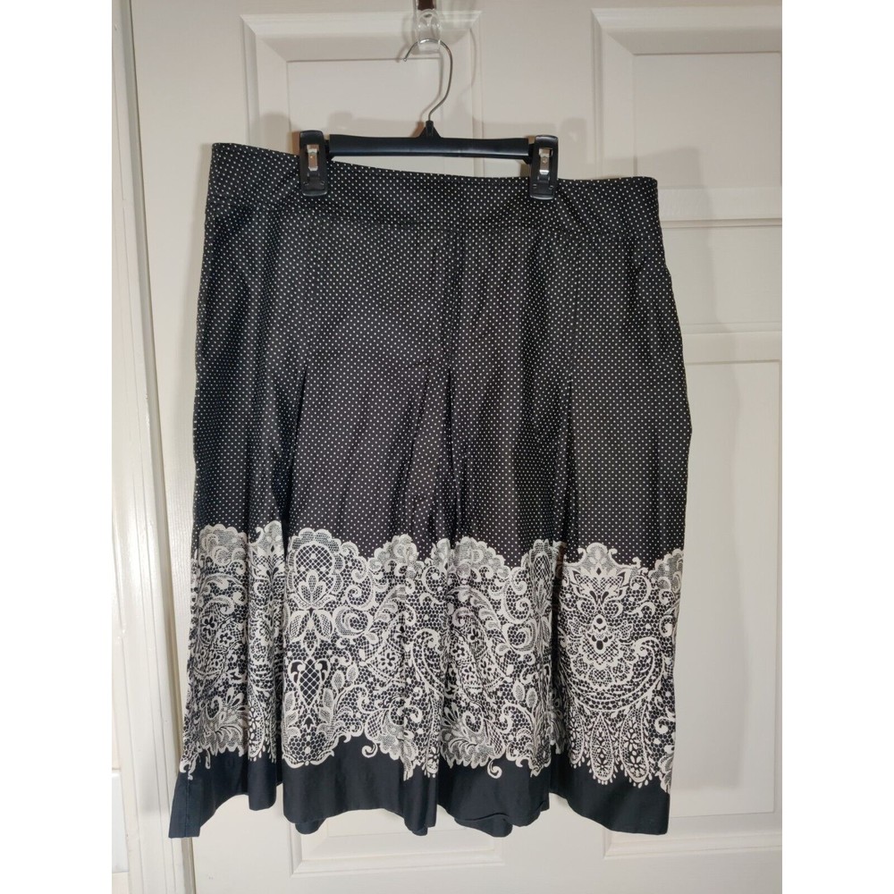 Talbots Skirt Size 16 Womens Black White Polka Dot Floral